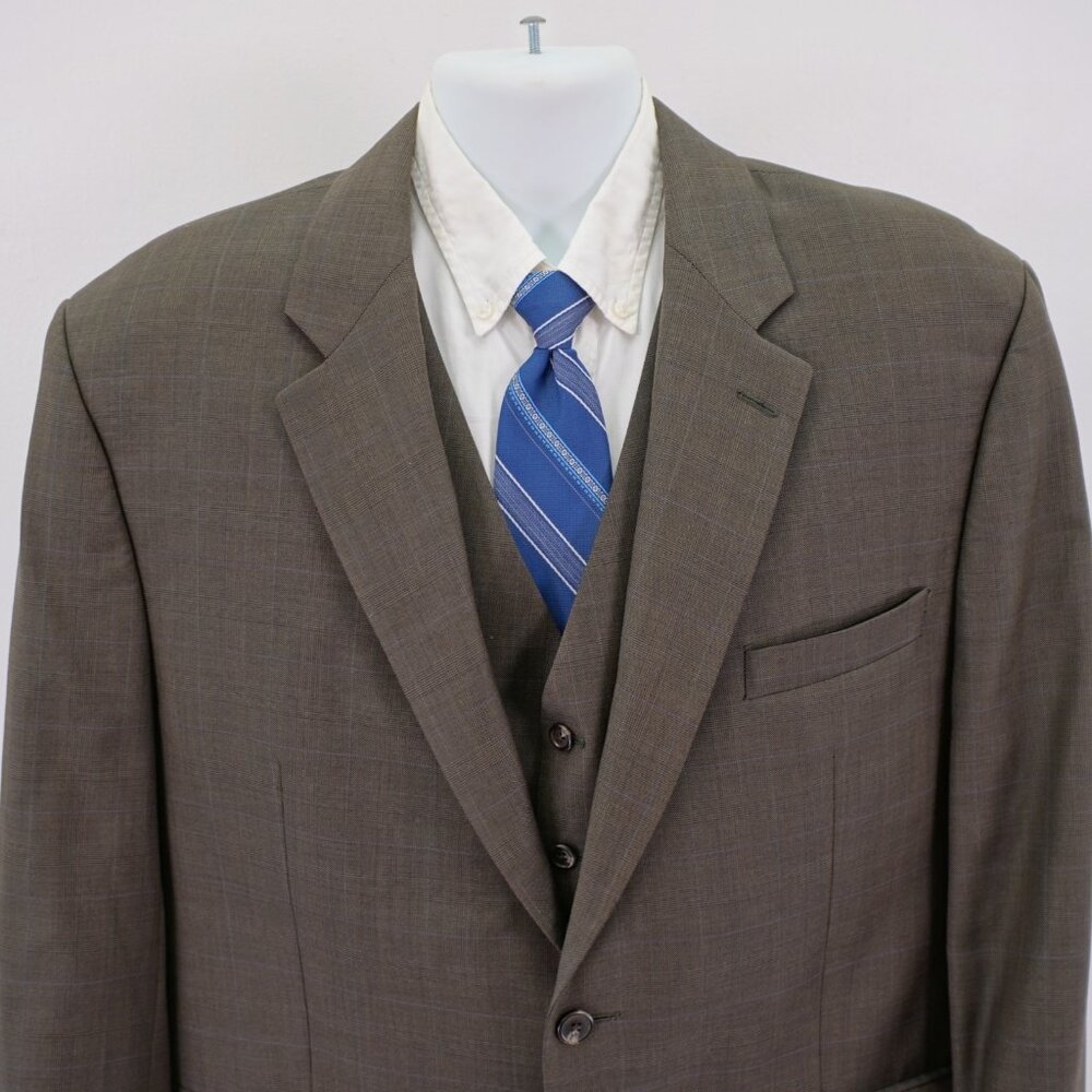 Ralph Lauren Blue Label 2 Piece Suit Jacket + Vest 44R Green / Brown Plaid W/ Pu